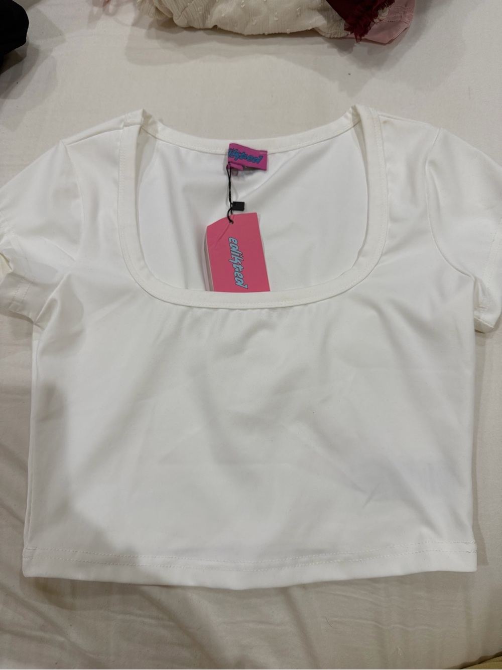 Edikted White Scoop Neck Crop Top